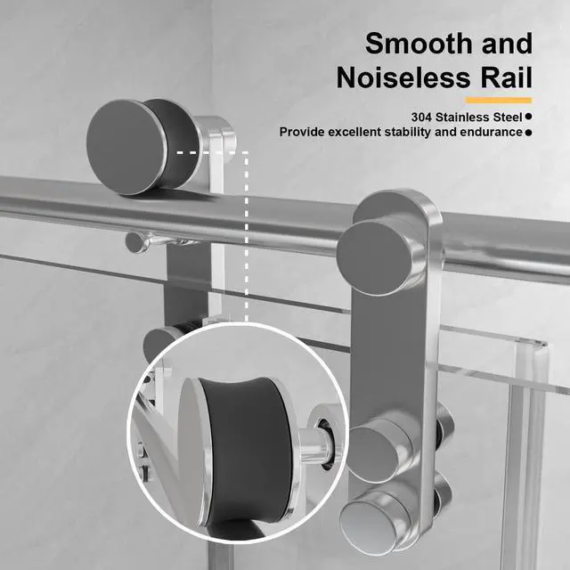 Alt view image 3 of 6 - Frameless Shower Door 56-60" W x 76" H, Bathroom Sliding Glass Shower Door with 5/16" (8mm) Clear SGCC Tempered Glass Stainless Steel Hardware for Walk-in Shower
