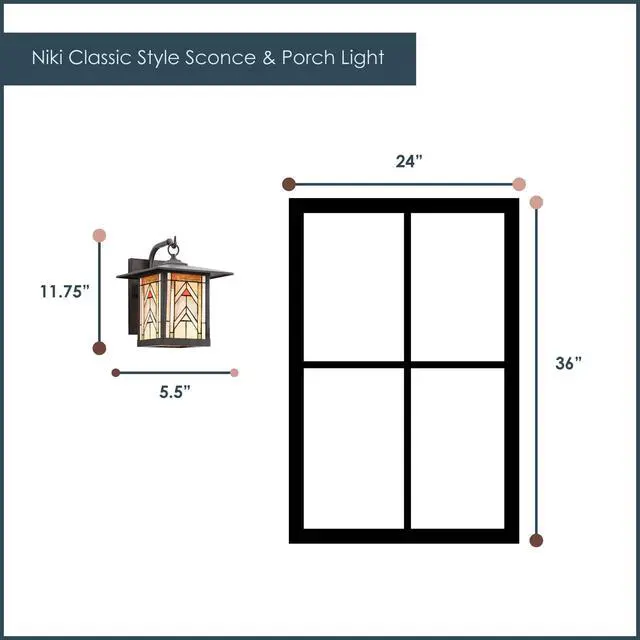 Alt view image 2 of 6 - Stained Glass Outdoor Light Fixture - 11.75" H - Mission Style Porch Light - Niki
