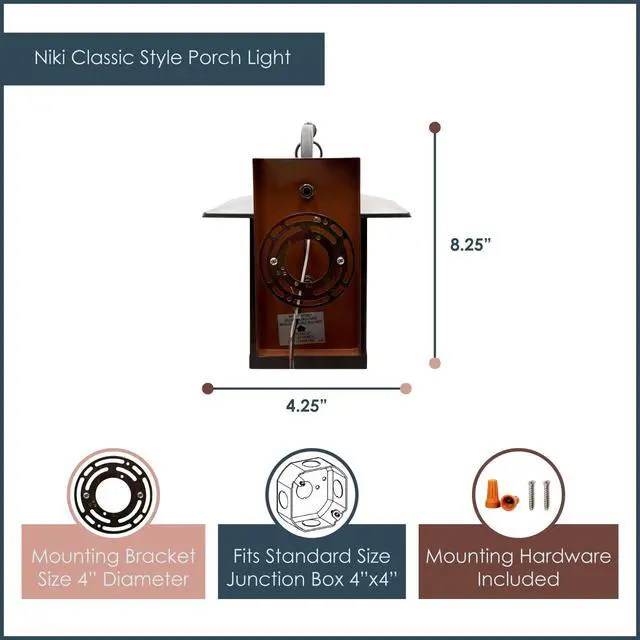 Alt view image 6 of 6 - Stained Glass Outdoor Light Fixture - 11.75" H - Mission Style Porch Light - Niki