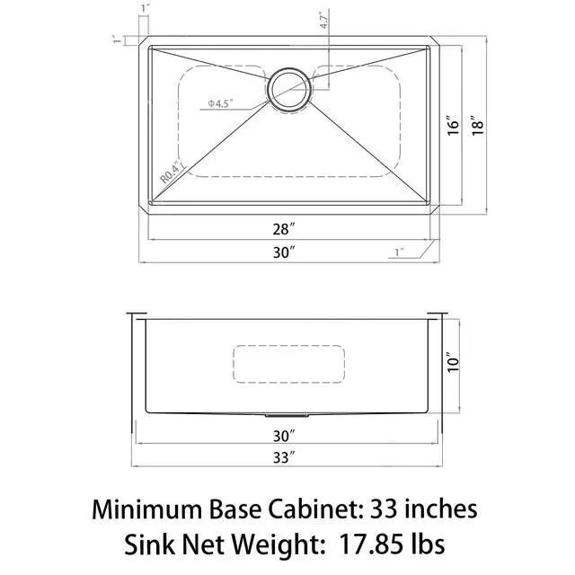 Alt view image 5 of 6 - HU3018S 30" x 18" x 10" Undermount Single Bowl Kitchen Sink with 18 Gauge 304 Stainless Steel Satin Finish