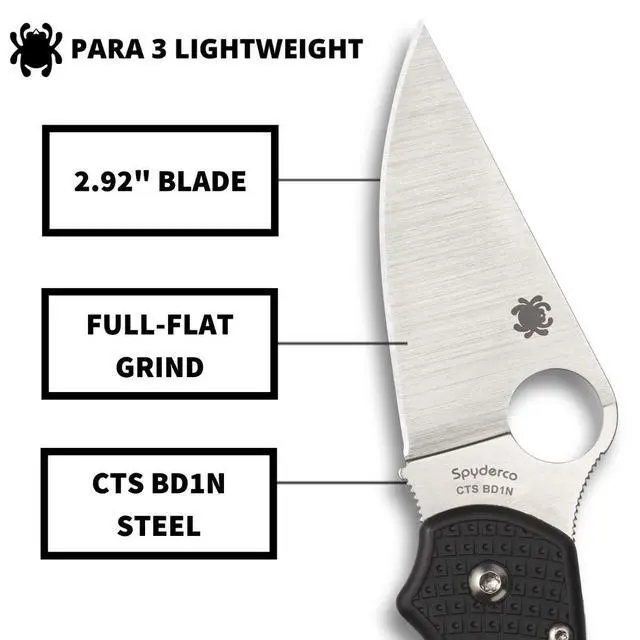 Alt view image 3 of 6 - Para 3 Lightweight Folding Pocket Knife with 2" CTS BD1N Steel Blade and FRN Handle - EDC Knife for Men and Women, Perfect for Hunting, Tactical, Camping, Survival - PlainEdge - C223PBK