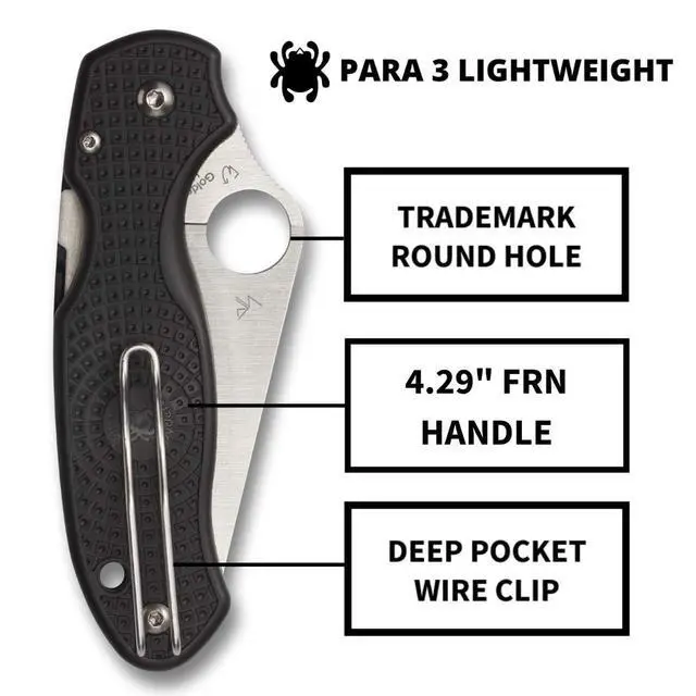 Alt view image 5 of 6 - Para 3 Lightweight Folding Pocket Knife with 2" CTS BD1N Steel Blade and FRN Handle - EDC Knife for Men and Women, Perfect for Hunting, Tactical, Camping, Survival - PlainEdge - C223PBK