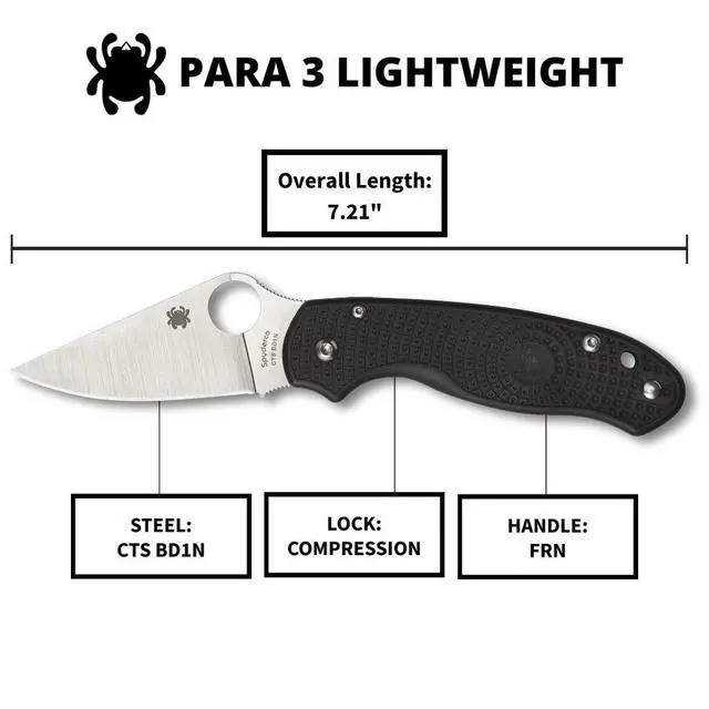 Alt view image 6 of 6 - Para 3 Lightweight Folding Pocket Knife with 2" CTS BD1N Steel Blade and FRN Handle - EDC Knife for Men and Women, Perfect for Hunting, Tactical, Camping, Survival - PlainEdge - C223PBK