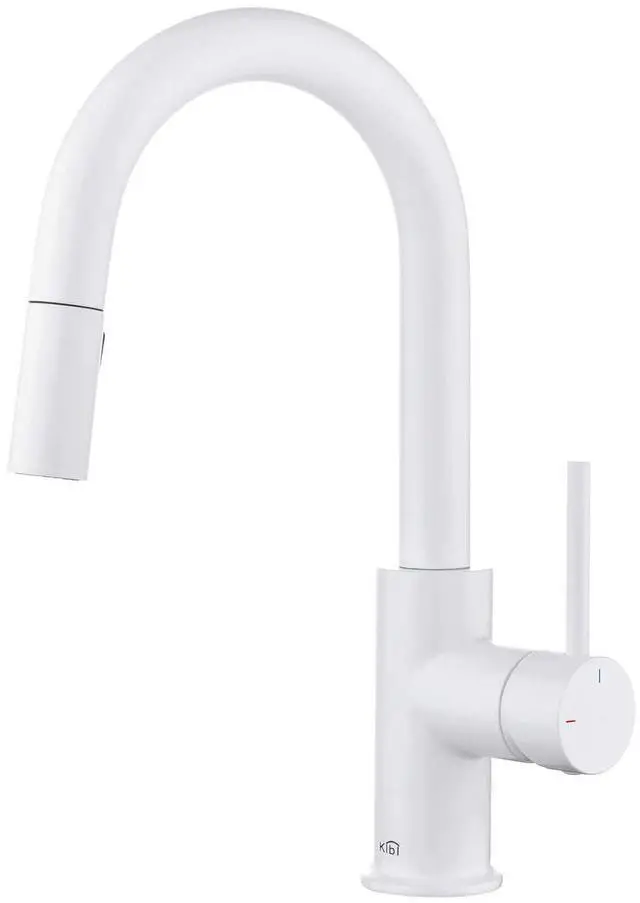 Main image of Pull Down Single Handle Kitchen Faucet | Solid Brass High Arc Spout | Kitchen Sink Faucet with Pull Down Sprayer | Easy Clean (Matte White, KKF2011)