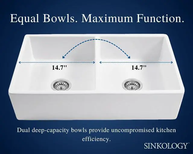 Alt view image 3 of 6 - Turner Fireclay Farmhouse Apron Front Kitchen Sink, White, Handcrafted with SureFire Chip-Resistant Glaze, Everyday Promise (Crisp White, 33 Inch Double Bowl)