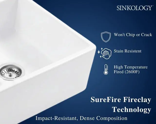 Alt view image 4 of 6 - Turner Fireclay Farmhouse Apron Front Kitchen Sink, White, Handcrafted with SureFire Chip-Resistant Glaze, Everyday Promise (Crisp White, 33 Inch Double Bowl)
