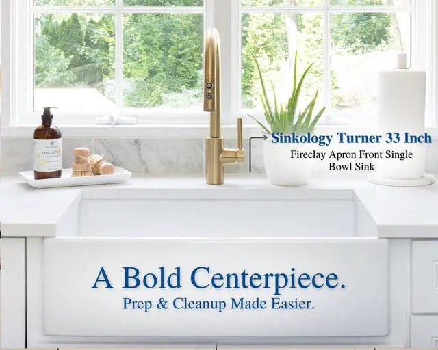 Alt view image 2 of 6 - Turner Fireclay Farmhouse Apron Front Kitchen Sink, White, Handcrafted with SureFire Chip-Resistant Glaze, Everyday Promise
