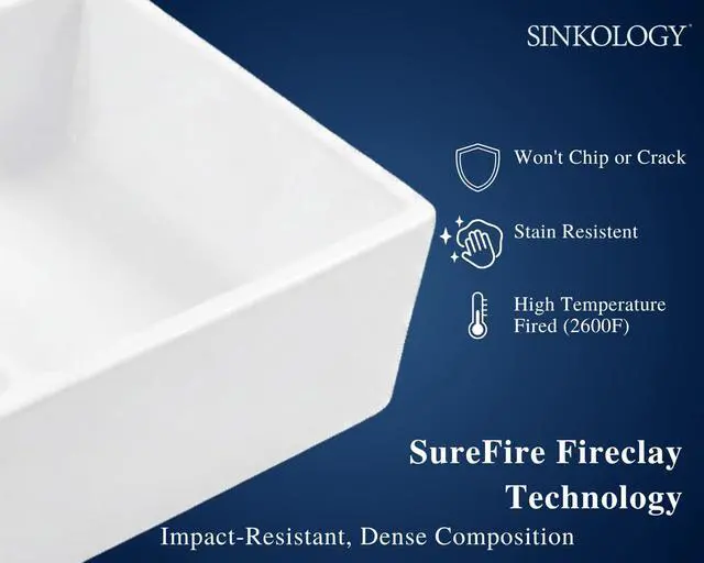 Alt view image 4 of 6 - Turner Fireclay Farmhouse Apron Front Kitchen Sink, White, Handcrafted with SureFire Chip-Resistant Glaze, Everyday Promise