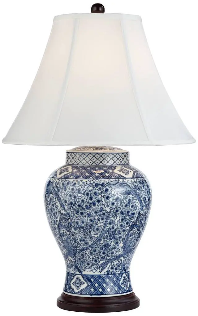 Alt view image 2 of 6 - Shonna Traditional Asian Chinese Ginger Jar 3-Way Table Lamps with Table Top Dimmer 27" Tall Blue Porcelain White Shade for Living Room Bedroom House Bedside Nightstand Home Office