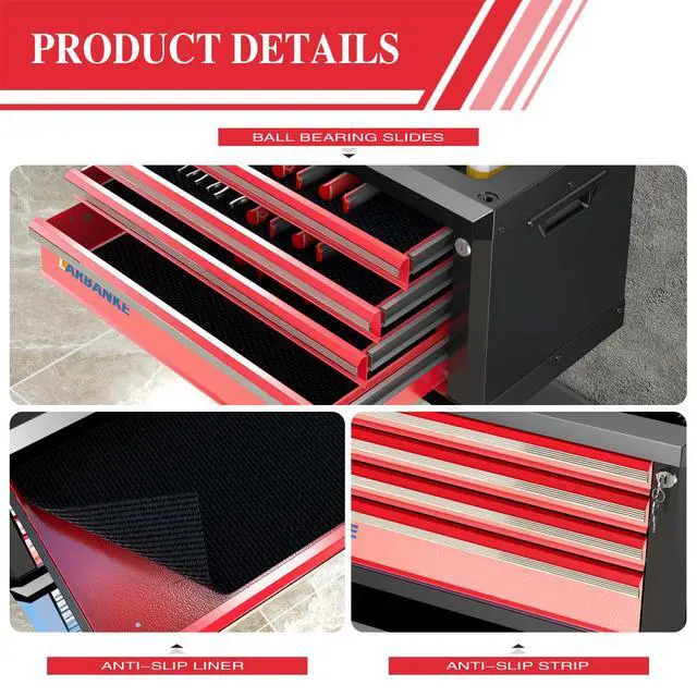 Alt view image 4 of 6 - 4-Drawer Tool Box, Portable Tool Box with Lock&Keys,Toolbox with Waterproof and Rust-resistant Countertop,Anti-collision Corner,Special Connection Rods for Stacking with 5/7-Drawer Tool Chest