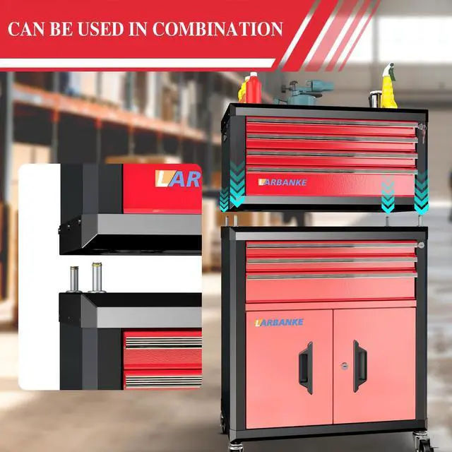 Alt view image 5 of 6 - 4-Drawer Tool Box, Portable Tool Box with Lock&Keys,Toolbox with Waterproof and Rust-resistant Countertop,Anti-collision Corner,Special Connection Rods for Stacking with 5/7-Drawer Tool Chest