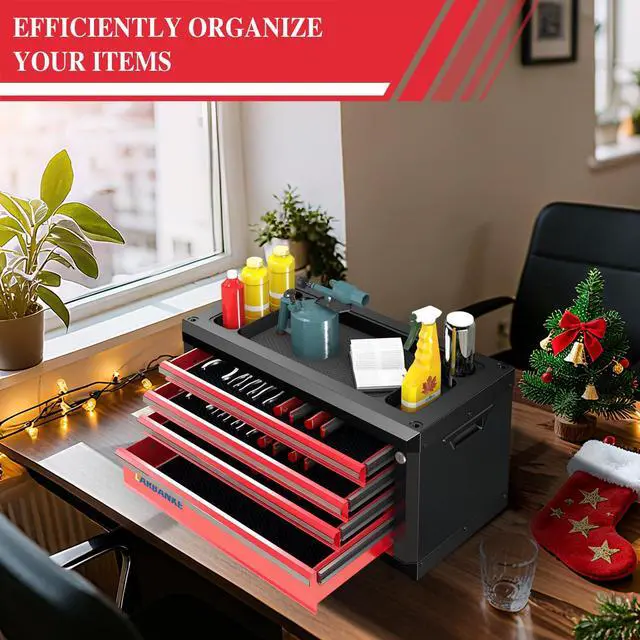 Alt view image 6 of 6 - 4-Drawer Tool Box, Portable Tool Box with Lock&Keys,Toolbox with Waterproof and Rust-resistant Countertop,Anti-collision Corner,Special Connection Rods for Stacking with 5/7-Drawer Tool Chest