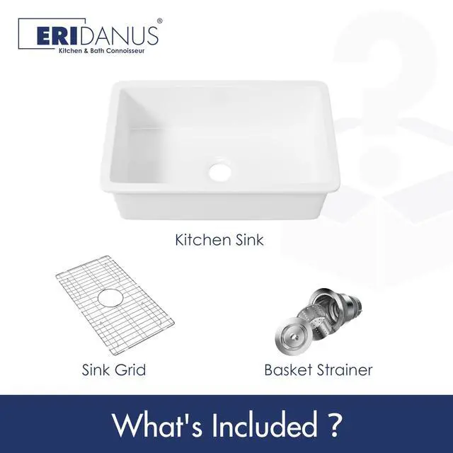 Alt view image 2 of 6 - 30" x 18" Undermount Fireclay Dual Mount Deep Single Bowl Kitchen Sink - White with Bottom Grid and Strainer Drain