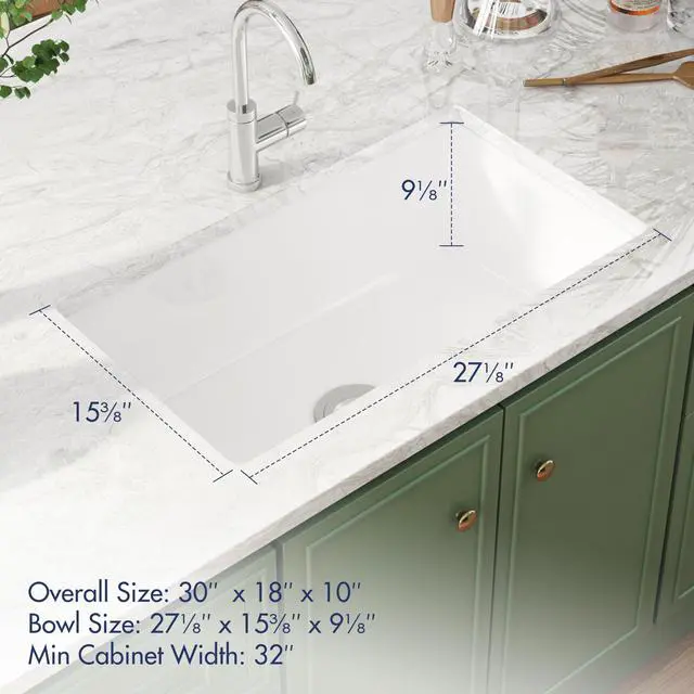 Alt view image 3 of 6 - 30" x 18" Undermount Fireclay Dual Mount Deep Single Bowl Kitchen Sink - White with Bottom Grid and Strainer Drain