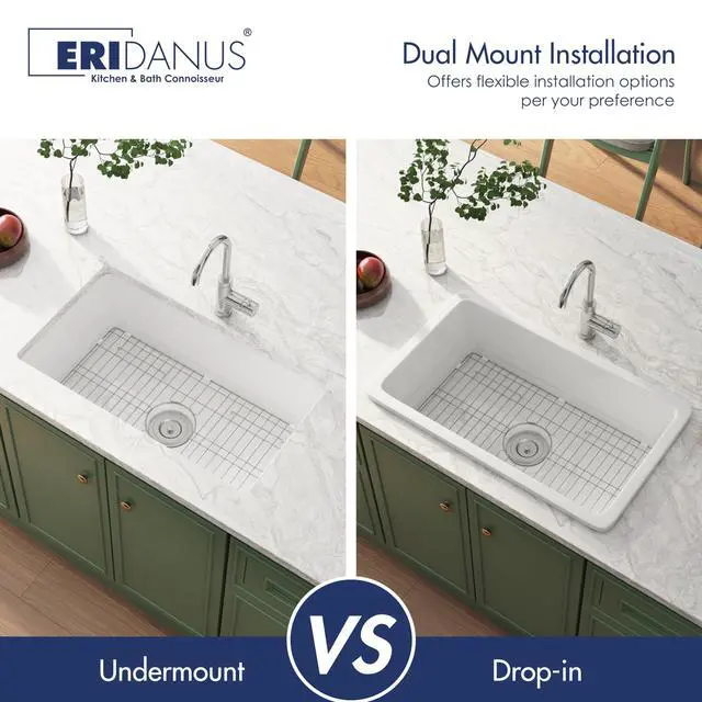 Alt view image 5 of 6 - 30" x 18" Undermount Fireclay Dual Mount Deep Single Bowl Kitchen Sink - White with Bottom Grid and Strainer Drain