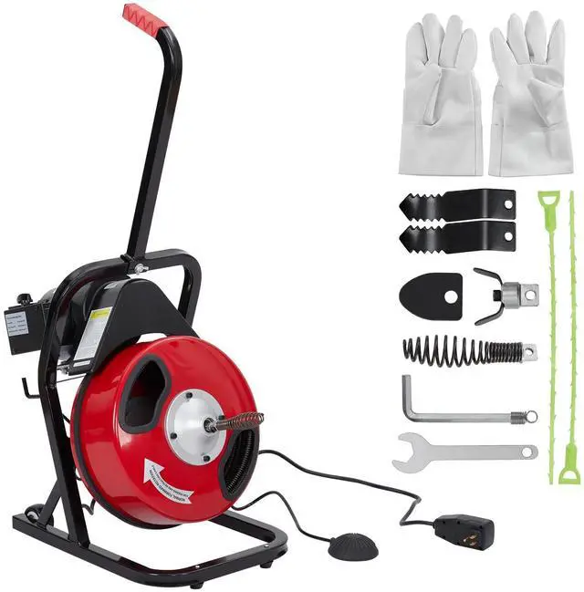 Main image of 50 FT x 1/2 Inch Drain Cleaner Machine with 250W Motor, Manual Feed Sewer Snake Auger with 4 Cutters & Air-Activated Foot Switch, Semi-Enclosed Drum Drain Cleaning Tool for 2" to 4" Pipes