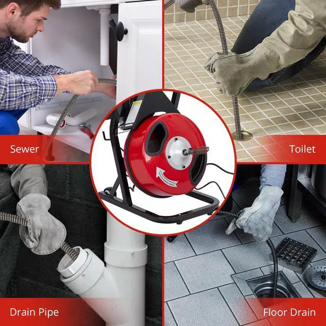Alt view image 6 of 6 - 50 FT x 1/2 Inch Drain Cleaner Machine with 250W Motor, Manual Feed Sewer Snake Auger with 4 Cutters & Air-Activated Foot Switch, Semi-Enclosed Drum Drain Cleaning Tool for 2" to 4" Pipes