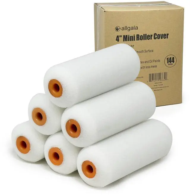 Main image of Foam Paint Roller, 144 Pack 4 inch Shedless High Density Foam Mini Paint Roller Cover for Trim Wall Funiture Doors Cabinets, Cupboards