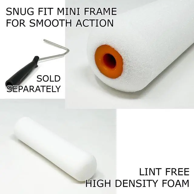 Alt view image 3 of 5 - Foam Paint Roller, 144 Pack 4 inch Shedless High Density Foam Mini Paint Roller Cover for Trim Wall Funiture Doors Cabinets, Cupboards