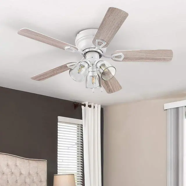 Alt view image 2 of 6 - Ceiling 52" Renton Brushed Nickel Indoor Fan with Clear 3 Light LED Multi Arm E26/B11 Bulb and Pull-Chains, Traditional Style, 5 Reversible Gray Oak/Walnut Blades, 51440, 52 Inch