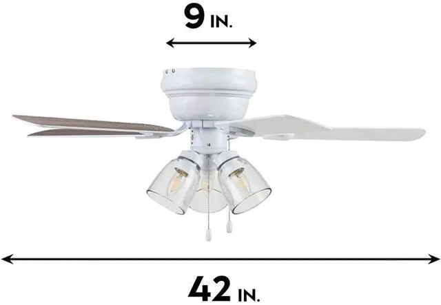 Alt view image 3 of 6 - Ceiling 52" Renton Brushed Nickel Indoor Fan with Clear 3 Light LED Multi Arm E26/B11 Bulb and Pull-Chains, Traditional Style, 5 Reversible Gray Oak/Walnut Blades, 51440, 52 Inch