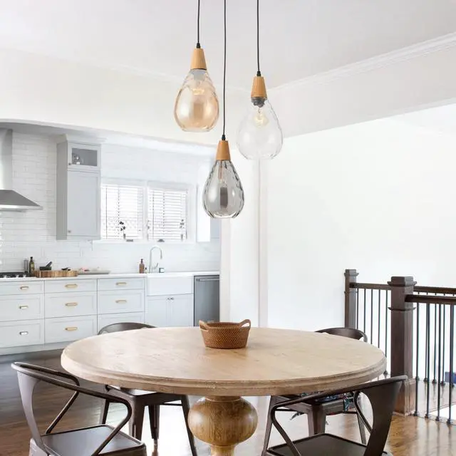 Alt view image 6 of 6 - Modern Glass Pendant Light Fixtures, 3 Lights Hammered Glass Pendant Lights, Vintage Cluster Pendant Light in Matte Black Finish, Hanging Lamp for Dining Room Kitchen Sink Foyer Cafe Bar
