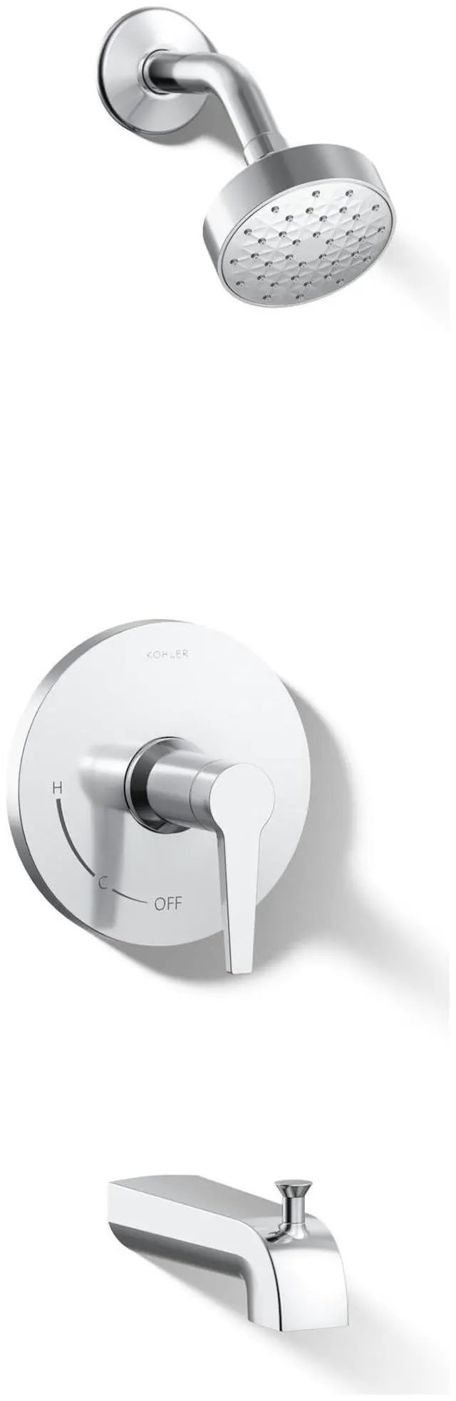 Main image of K-TS97074-4G-CP Pitch Bath and Shower Trim Kit, Single-Function Showerhead, Diverter Bath Spout and Faceplace with Handle, 1.75 GPM, Polished Chrome