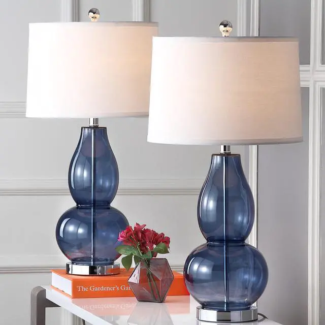 Alt view image 2 of 6 - Lighting Collection Mercurio Blue Glass Double Gourd 28-inch Table Lamp Set of 2 with USB Charging Port (LED Bulbs Included)