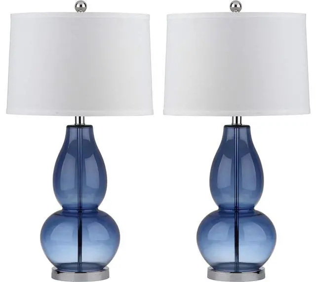 Alt view image 4 of 6 - Lighting Collection Mercurio Blue Glass Double Gourd 28-inch Table Lamp Set of 2 with USB Charging Port (LED Bulbs Included)