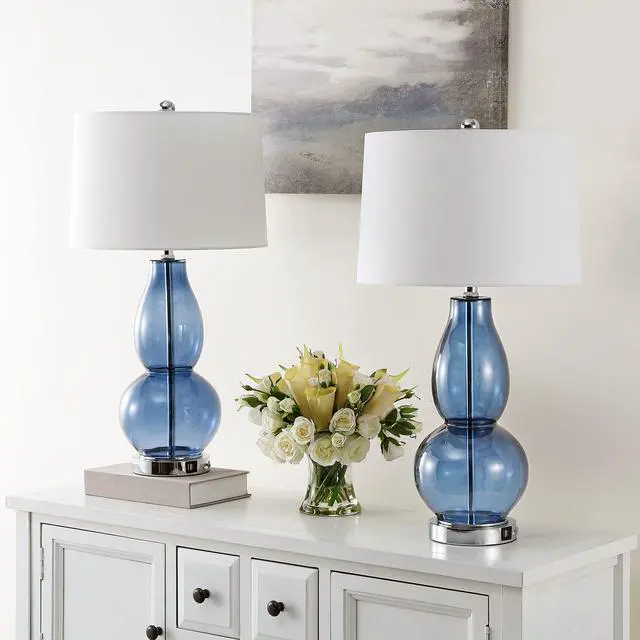 Alt view image 5 of 6 - Lighting Collection Mercurio Blue Glass Double Gourd 28-inch Table Lamp Set of 2 with USB Charging Port (LED Bulbs Included)