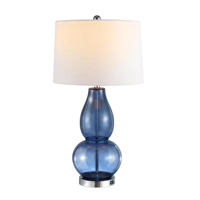 Alt view image 6 of 6 - Lighting Collection Mercurio Blue Glass Double Gourd 28-inch Table Lamp Set of 2 with USB Charging Port (LED Bulbs Included)