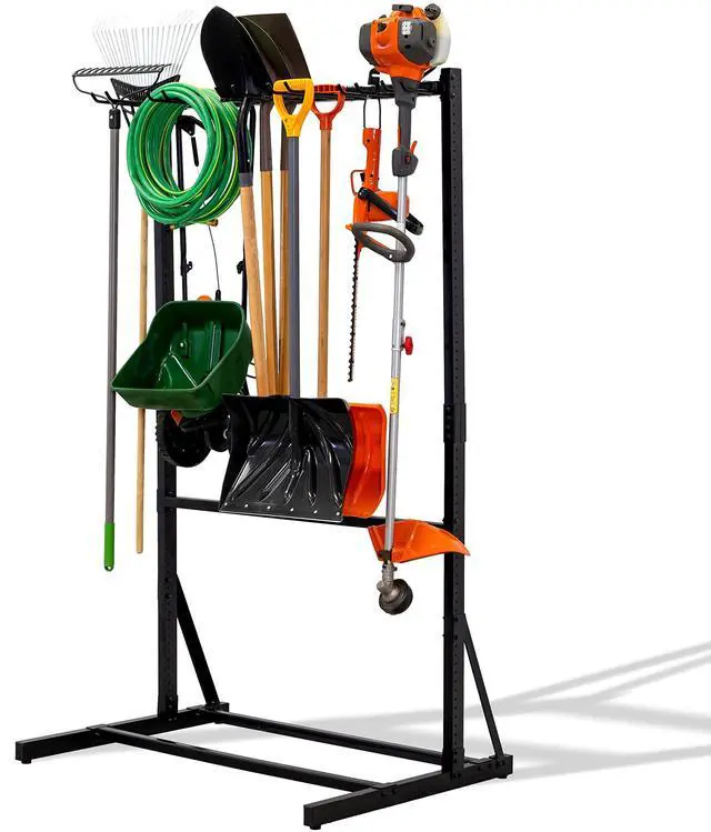 Main image of Freestanding Tool Storage Rack, Garage Floor Stand, Adjustable Garden Tool Organizer, Industrial Steel