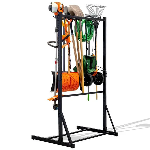 Alt view image 4 of 6 - Freestanding Tool Storage Rack, Garage Floor Stand, Adjustable Garden Tool Organizer, Industrial Steel