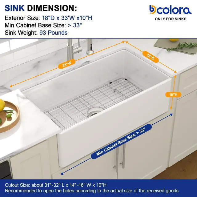 Alt view image 3 of 6 - 33x18 White Farmhouse Sink, Reversible Apron Front Kitchen Sink, Ceramic Fireclay, Double-Sided Front Design with Smooth & Fluted Pattern, Large Single Bowl #DC-NFS2540001