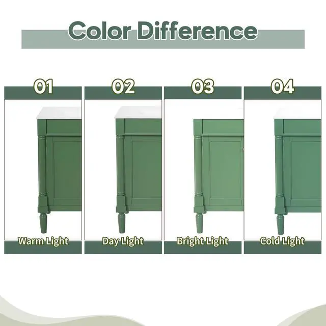Alt view image 6 of 6 - 30 Inch Small Bathroom Vanity with Sink and 2-Door Cabinet, Modern Bathroom Storage Cabinet with Adjustable Shelf and Soft-Close Door, Solid Wood Frame(Green)