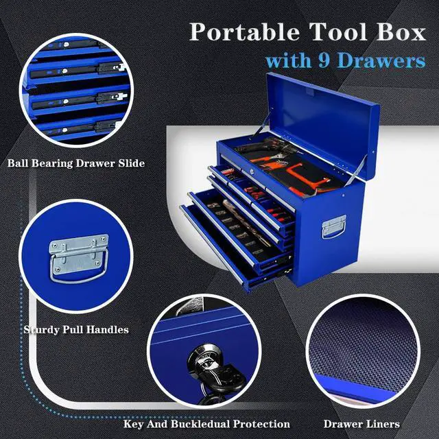 Alt view image 4 of 6 - Rolling Tool Chest,13-Drawer Tool Box Organizer with Wheels,Large Tool Storage Cabinet with Sliding Drawers,High Capacity Tool Chest with Locking System (Blue)