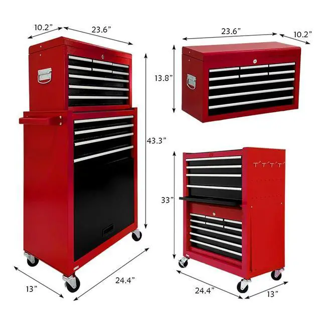 Alt view image 3 of 6 - 13-drawer Rolling Tool Chest, ToolBox Organizer with Wheels,Large Tool Storage Cabinet with Sliding Drawers,High Capacity Tool box with Locking System (Red&Black)