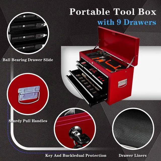 Alt view image 4 of 6 - 13-drawer Rolling Tool Chest, ToolBox Organizer with Wheels,Large Tool Storage Cabinet with Sliding Drawers,High Capacity Tool box with Locking System (Red&Black)