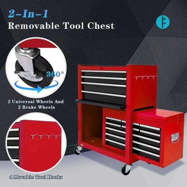 Alt view image 5 of 6 - 13-drawer Rolling Tool Chest, ToolBox Organizer with Wheels,Large Tool Storage Cabinet with Sliding Drawers,High Capacity Tool box with Locking System (Red&Black)