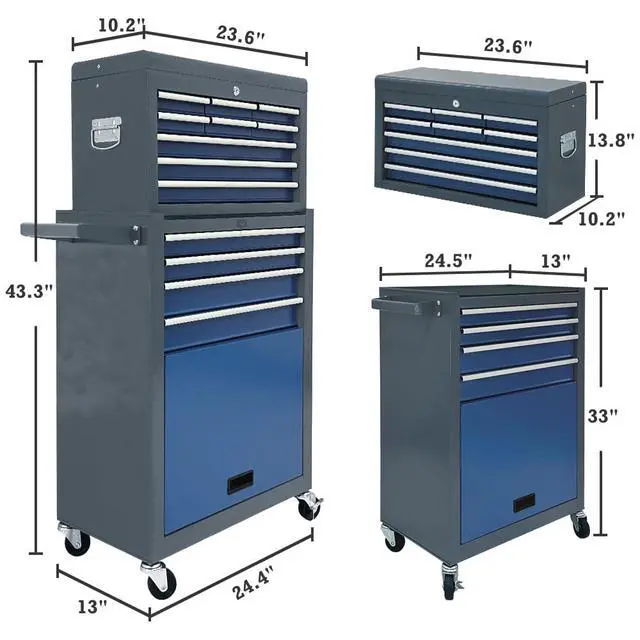 Alt view image 3 of 6 - 13-drawer Rolling Tool Chest,Tool Box Organizer with Wheels,Large Tool Storage Cabinet with Sliding Drawers,High Capacity Tool Chest with Locking System (Blue&Grey)