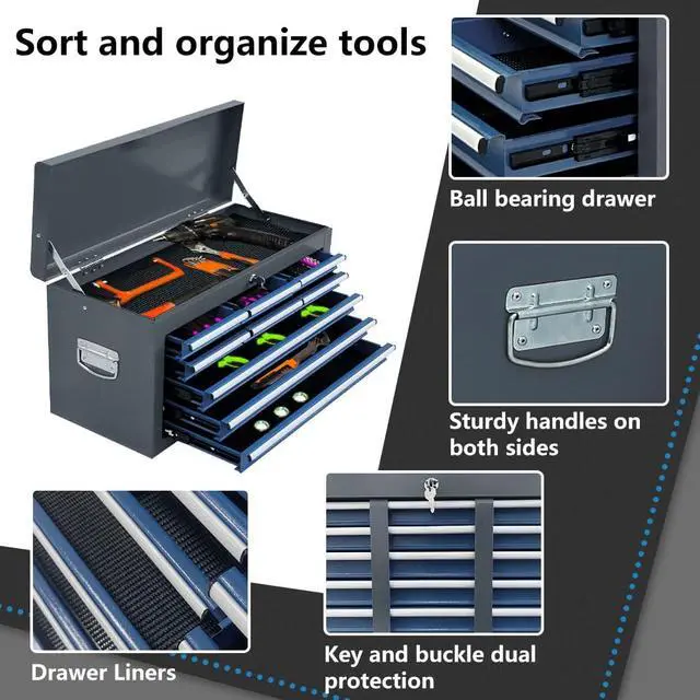 Alt view image 5 of 6 - 13-drawer Rolling Tool Chest,Tool Box Organizer with Wheels,Large Tool Storage Cabinet with Sliding Drawers,High Capacity Tool Chest with Locking System (Blue&Grey)