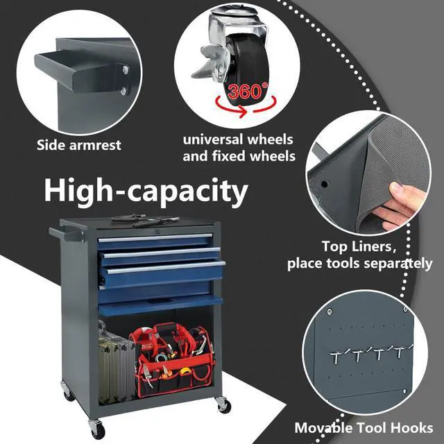 Alt view image 6 of 6 - 13-drawer Rolling Tool Chest,Tool Box Organizer with Wheels,Large Tool Storage Cabinet with Sliding Drawers,High Capacity Tool Chest with Locking System (Blue&Grey)