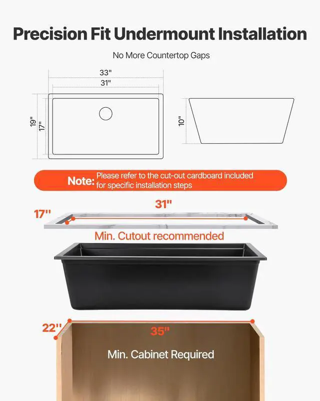Alt view image 6 of 6 - 33 inch Kitchen Sink Workstation, Top Mount Granite Sinks, Drop-In Single Bowl Farmhouse Basin with Multiple Accessories, Household Dishwasher Sinks (19"D x 33"W x 10"H)
