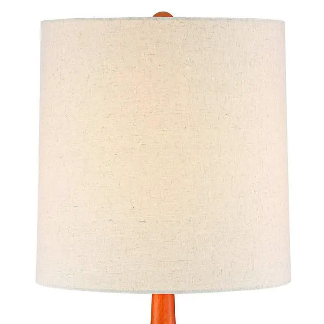 Alt view image 6 of 6 - Andi Mid Century Modern Table Lamps 24 1/2" Tall Set of 2 Brown Hammered Ceramic Red Oak Wood Off-White Fabric Shade for Cottage Core Bedroom Living Room Bedside Nightstand House Home