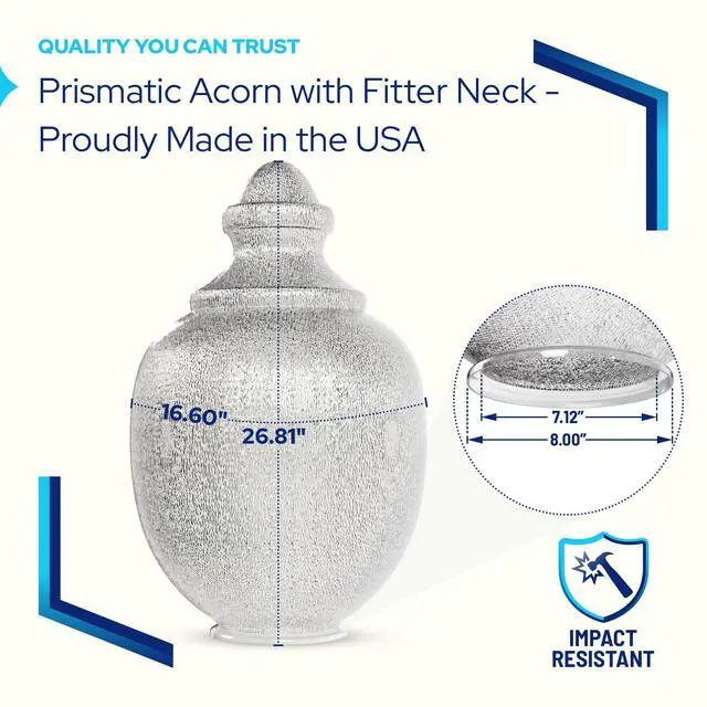 Alt view image 2 of 6 - Acorn Globe Lamp Outdoor Light Cover Replacement | Clear Polycarbonate Shade with 8"OD Fitter Neck | 26.88"H x 16.6"W Diffuser | 88066-CL-8F Plastic Outdoor Globe Light Cover | Made in USA