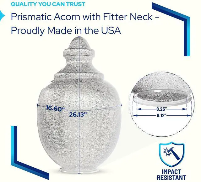 Alt view image 2 of 6 - 88066-CL-9F Polycarbonate Clear Acorn with Fitter Neck | 26.13" Height x 16.6" Width x 9.12" Outside Diameter | Manufactured by Crown Plastics