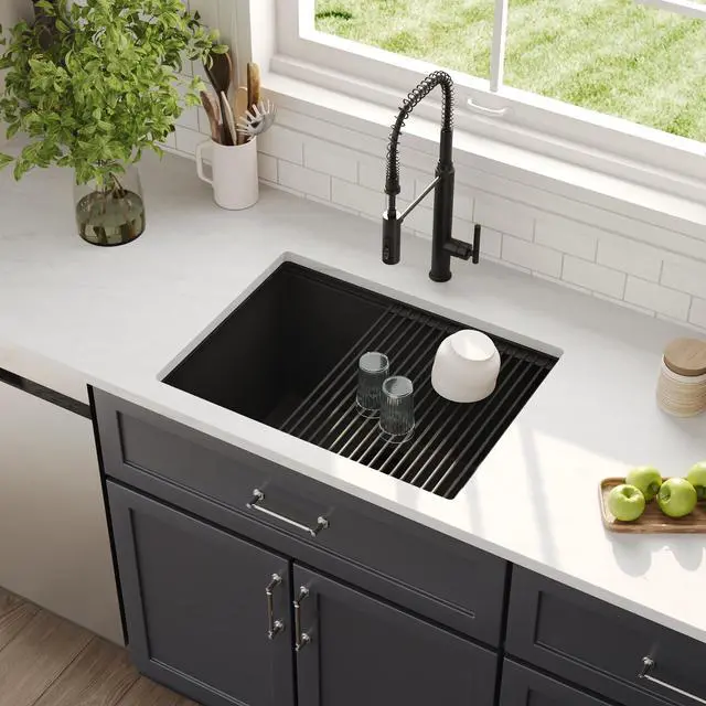 Alt view image 2 of 6 - Black Undermount Kitchen Sink 25 Inch, Single Bowl Granite Composite Kitchen Sink with Integrated Ledge
