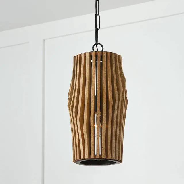 Alt view image 4 of 5 - 344613WK Archer Modern Artisan-Crafted Mango Wood Mini Pendant Ceiling Light Fixture, 1-Light 100 Watt, 17" H x 9" W, Light Wood and Matte Black