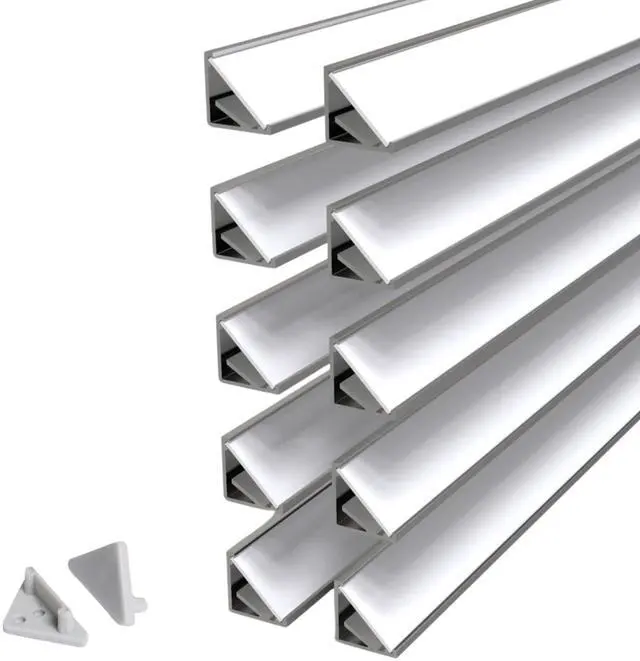 Main image of Wired4Signs 10 Pack 2m LED Corner Channel Kit for Strip Lights | 30 or 60 Degree Mount | Opal Diffuser, End Caps Included | Model Cabi12 Aluminum Track for Cabinets and Shelves