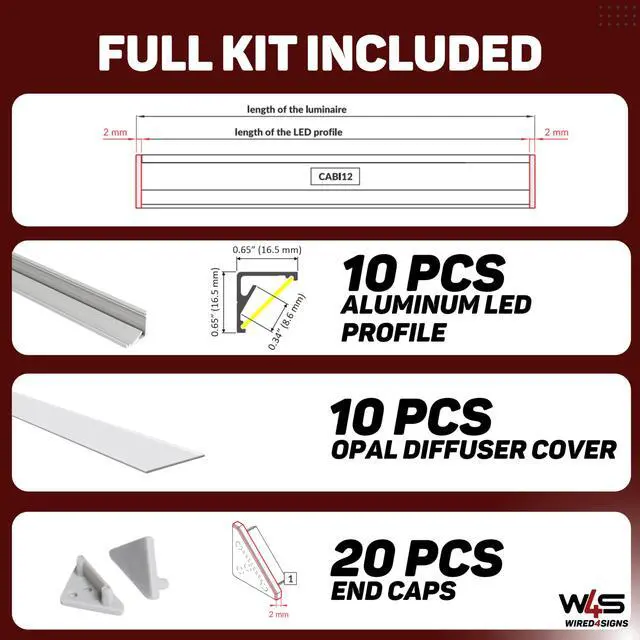 Alt view image 2 of 6 - Wired4Signs 10 Pack 2m LED Corner Channel Kit for Strip Lights | 30 or 60 Degree Mount | Opal Diffuser, End Caps Included | Model Cabi12 Aluminum Track for Cabinets and Shelves